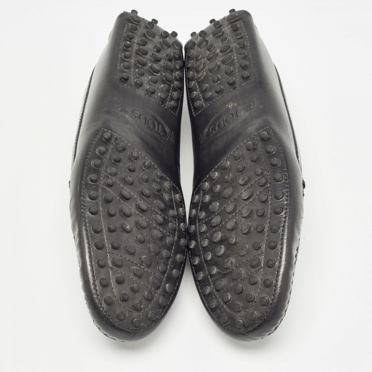 Pre Owned Tod's Black Leather Slip On Loafers Size 39.5