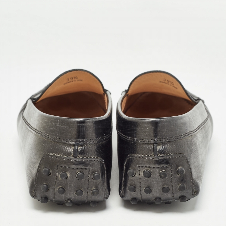 Pre Owned Tod's Black Leather Slip On Loafers Size 39.5