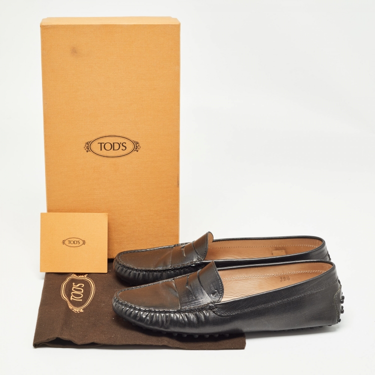 Pre Owned Tod's Black Leather Slip On Loafers Size 39.5