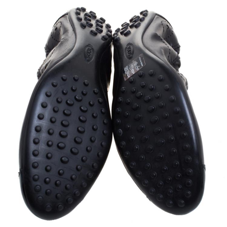 مملوكة مسبقًا Tod's Black Brogue Leather Tassel Ballet Flats Size 38