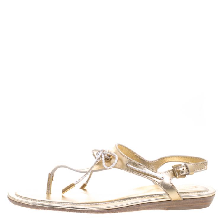 Pre Owned Tod's Gold Metallic Leather Thong Flat Sandals Size 38
