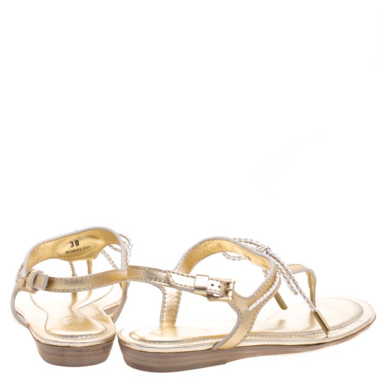 Pre Owned Tod's Gold Metallic Leather Thong Flat Sandals Size 38