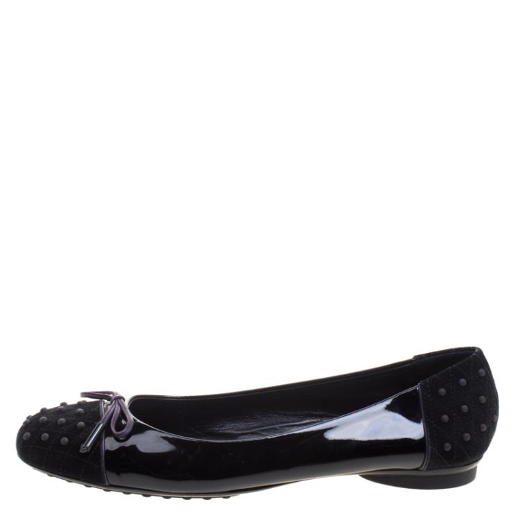 Pre Owned Tod's Two Tone Quilted Suede and Patent Leather Dew Ballet Flats Size 39