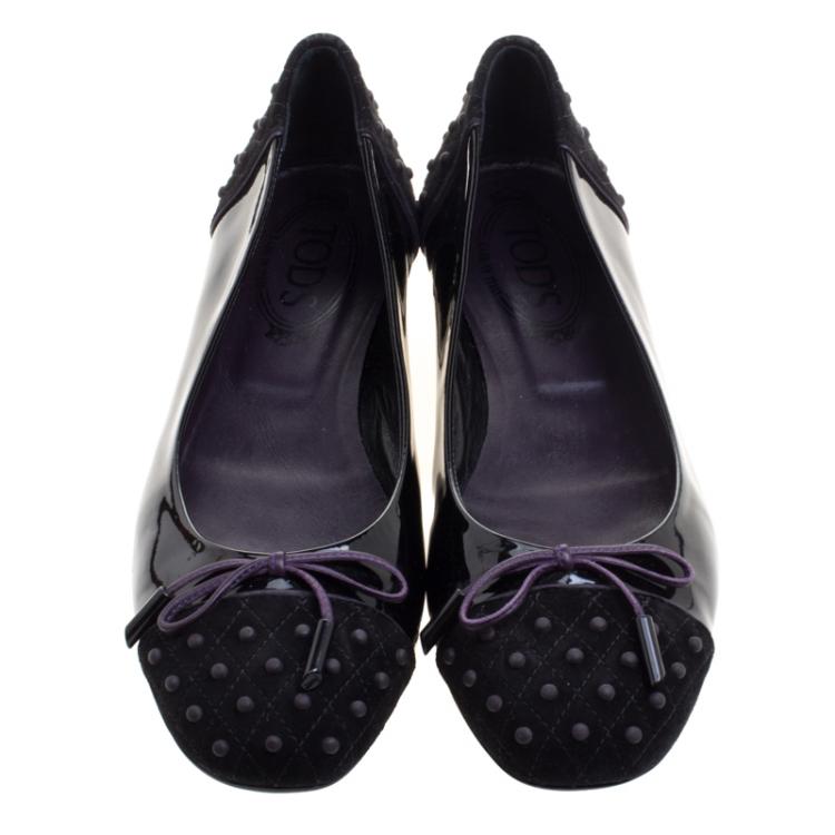 Pre Owned Tod's Two Tone Quilted Suede and Patent Leather Dew Ballet Flats Size 39