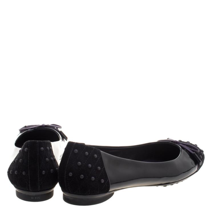 Pre Owned Tod's Two Tone Quilted Suede and Patent Leather Dew Ballet Flats Size 39