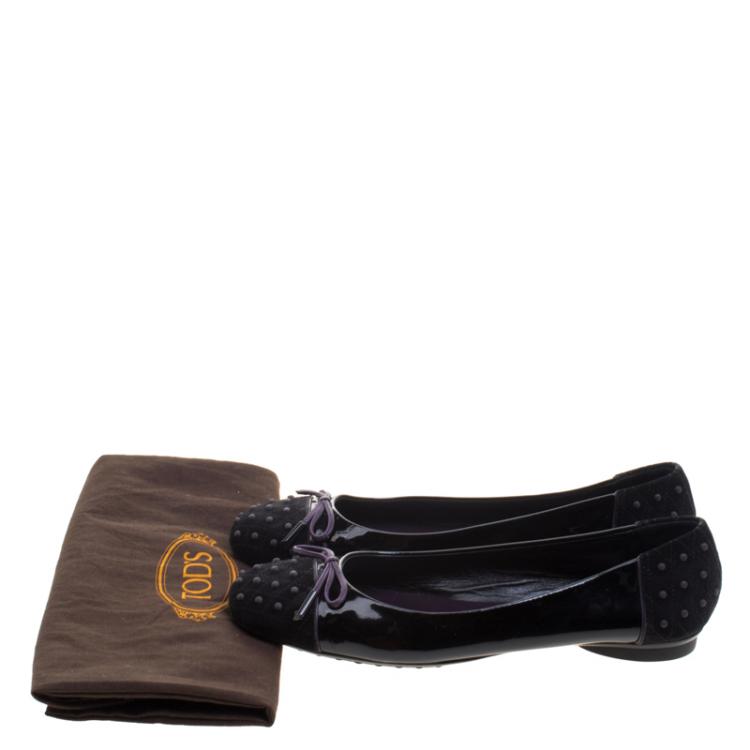 Pre Owned Tod's Two Tone Quilted Suede and Patent Leather Dew Ballet Flats Size 39