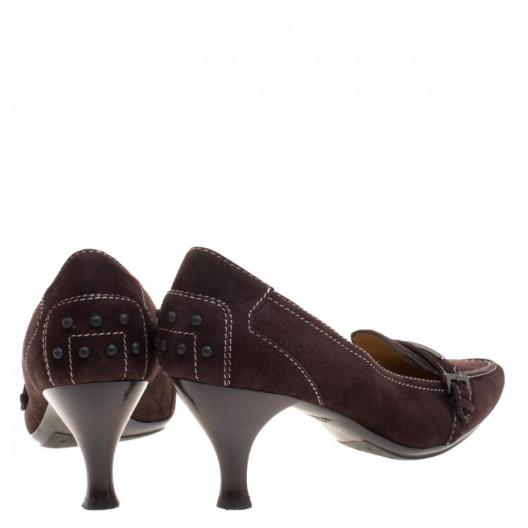 Pre Owned Tod's Brown Suede Pointed Toe Penny Loafer Pumps Size 38