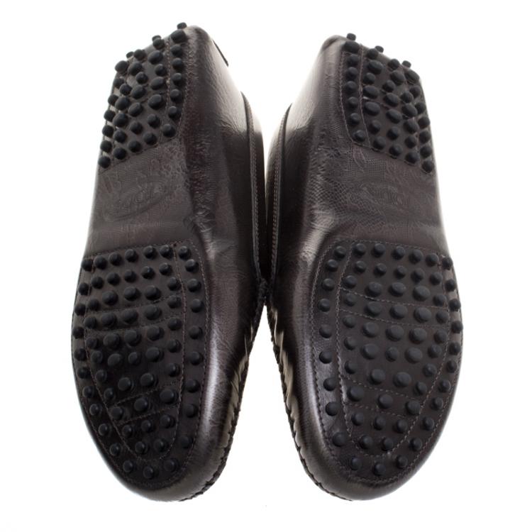 Pre Owned Tod's Metallic Grey Lace Embossed Leather Penny Loafers Size 39.5