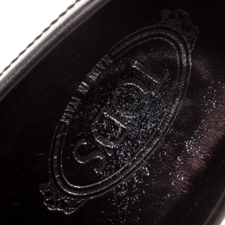 Pre Owned Tod's Metallic Grey Lace Embossed Leather Penny Loafers Size 39.5
