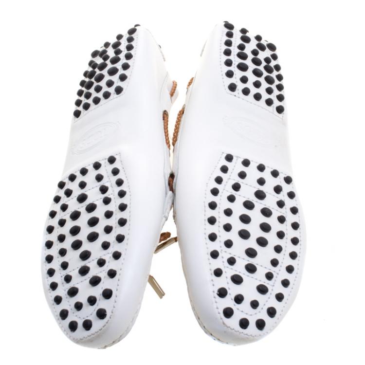 Pre Owned Tod's White Leather Bow Loafers Size 40