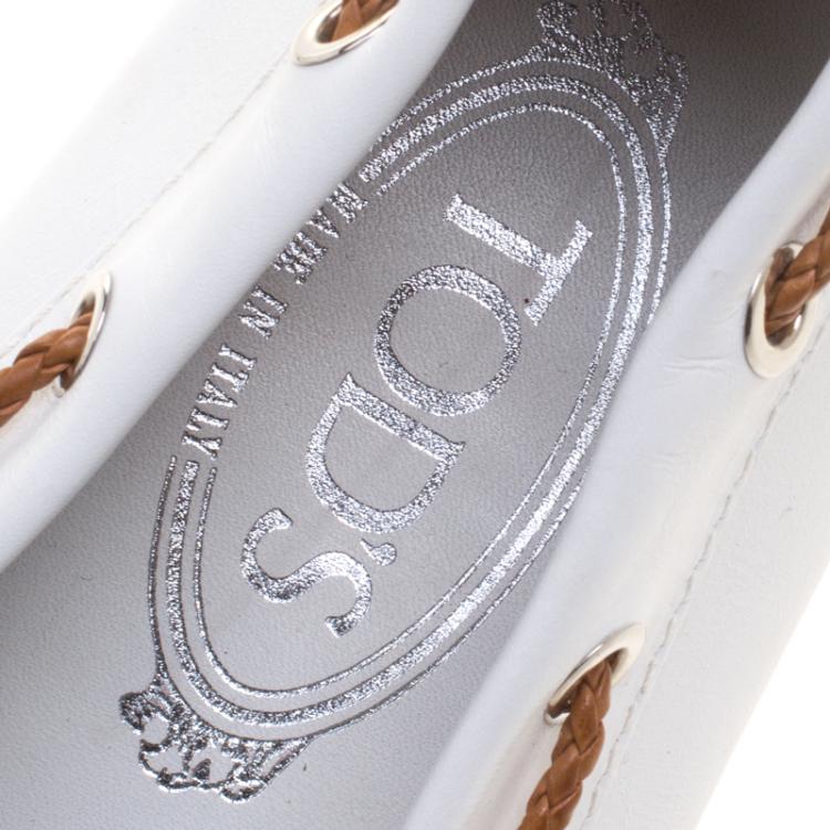 Pre Owned Tod's White Leather Bow Loafers Size 40