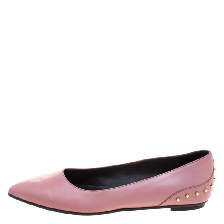 Pre Owned Tod's Blush Pink Leather Stud Embellished Pointed Toe Ballet Flats Size 37.5