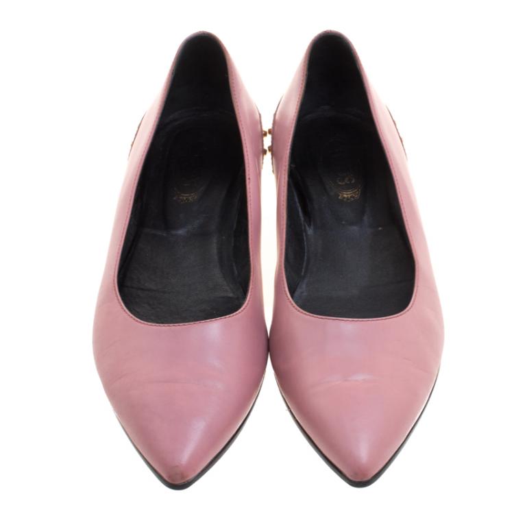 Pre Owned Tod's Blush Pink Leather Stud Embellished Pointed Toe Ballet Flats Size 37.5
