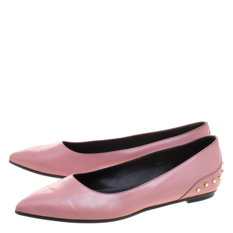 Pre Owned Tod's Blush Pink Leather Stud Embellished Pointed Toe Ballet Flats Size 37.5