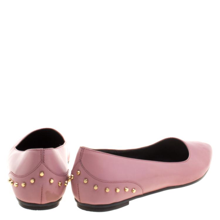 Pre Owned Tod's Blush Pink Leather Stud Embellished Pointed Toe Ballet Flats Size 37.5