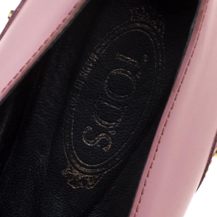 Pre Owned Tod's Blush Pink Leather Stud Embellished Pointed Toe Ballet Flats Size 37.5