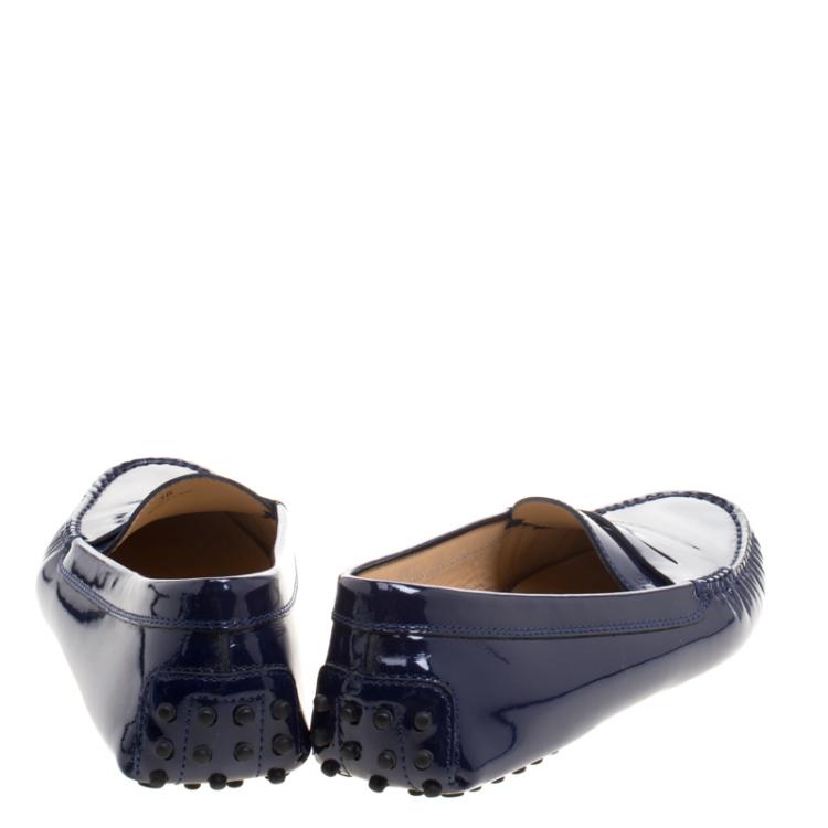 Pre Owned Tod's Dark Blue Patent Leather Penny Loafers Size 38