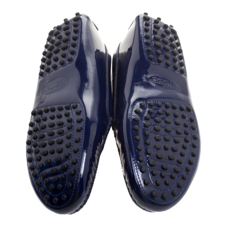 Pre Owned Tod's Dark Blue Patent Leather Penny Loafers Size 38