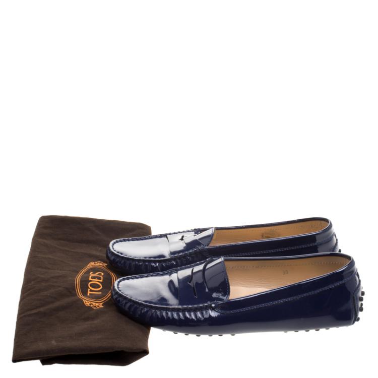 Pre Owned Tod's Dark Blue Patent Leather Penny Loafers Size 38