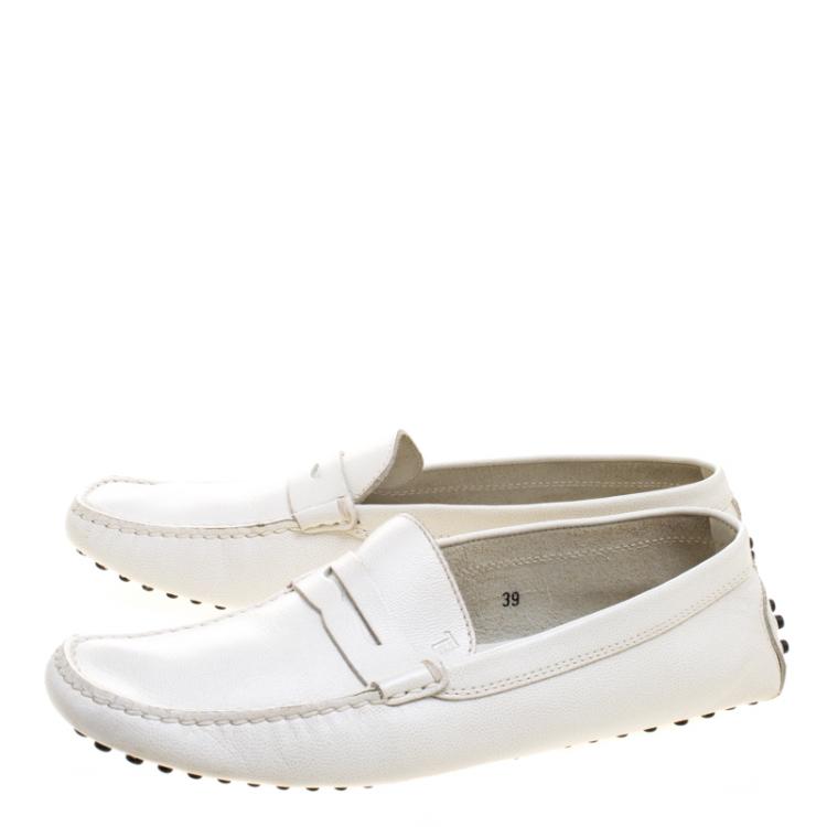 مملوكة مسبقًا Tod's White Leather Penny Loafers Size 39