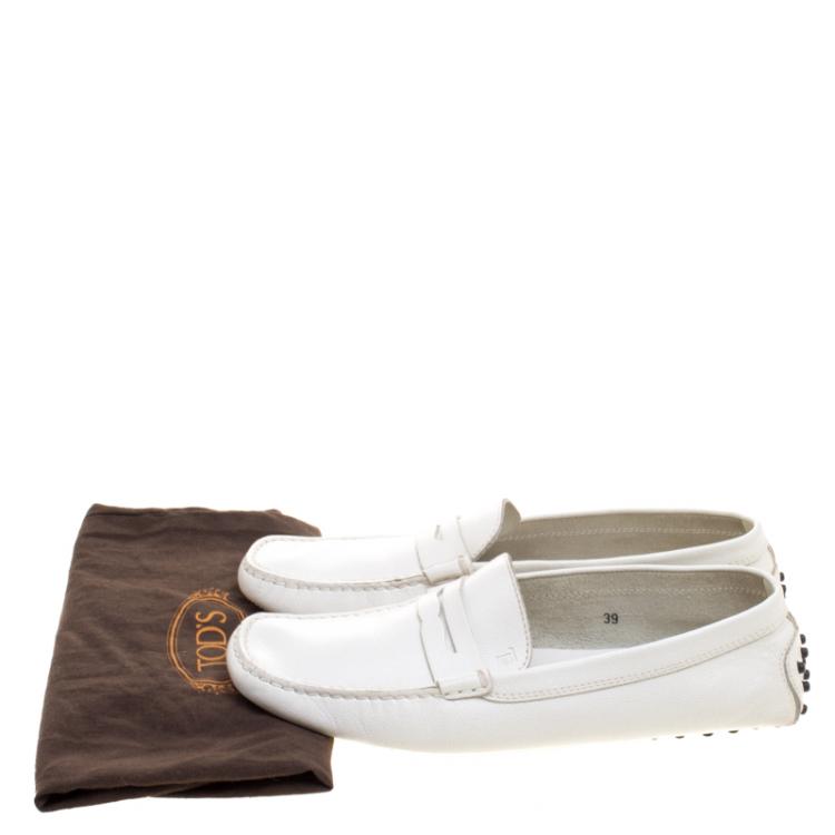 مملوكة مسبقًا Tod's White Leather Penny Loafers Size 39