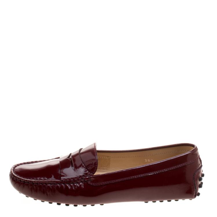 Pre Owned Tod's Burgundy Patent Leather Penny Loafers Size 36.5