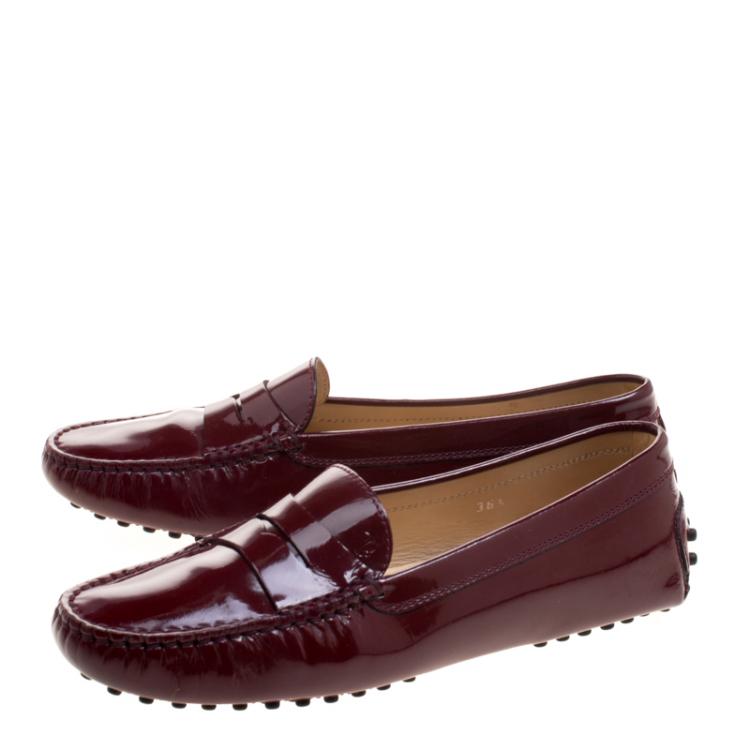 Pre Owned Tod's Burgundy Patent Leather Penny Loafers Size 36.5