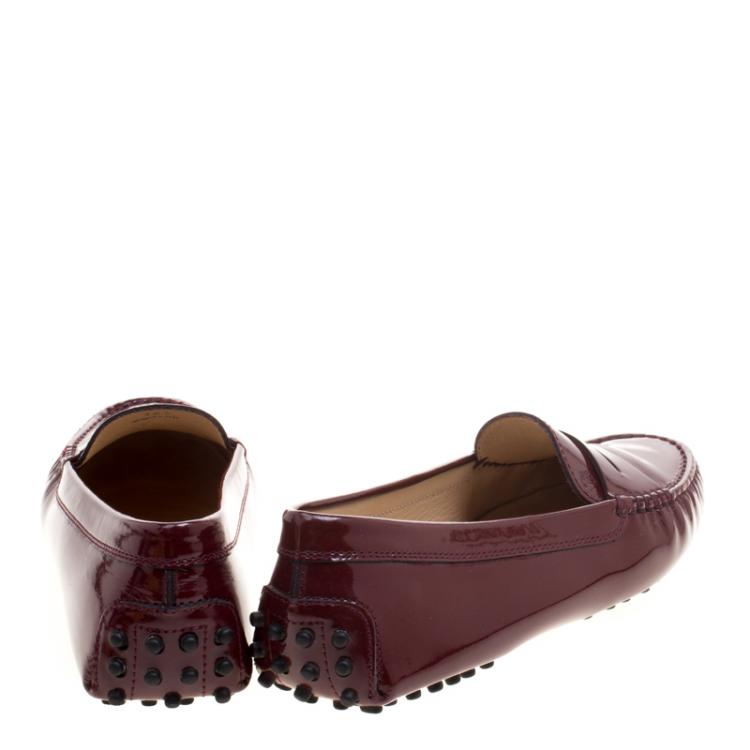 Pre Owned Tod's Burgundy Patent Leather Penny Loafers Size 36.5