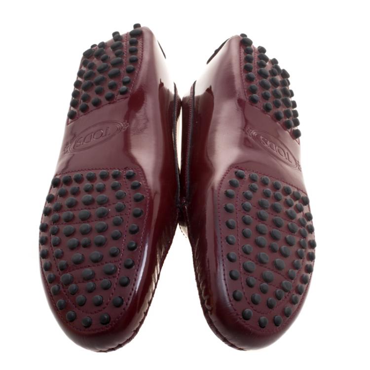 Pre Owned Tod's Burgundy Patent Leather Penny Loafers Size 36.5