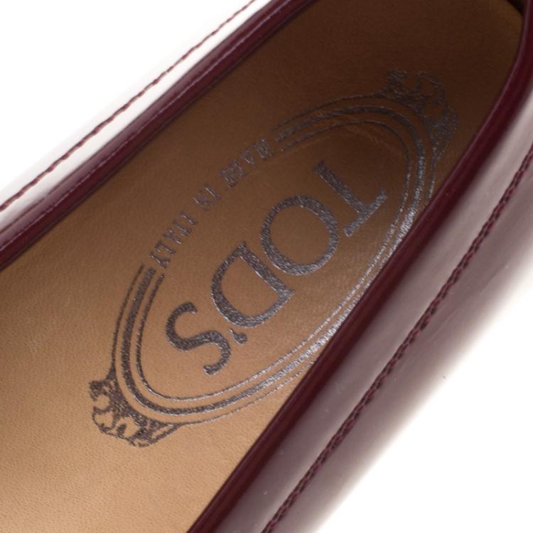 Pre Owned Tod's Burgundy Patent Leather Penny Loafers Size 36.5