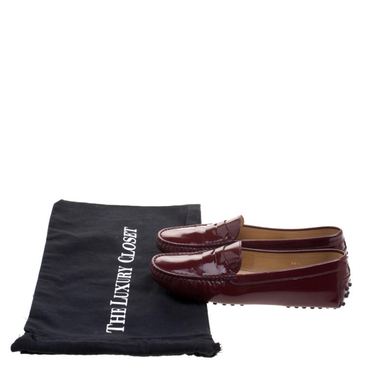 Pre Owned Tod's Burgundy Patent Leather Penny Loafers Size 36.5
