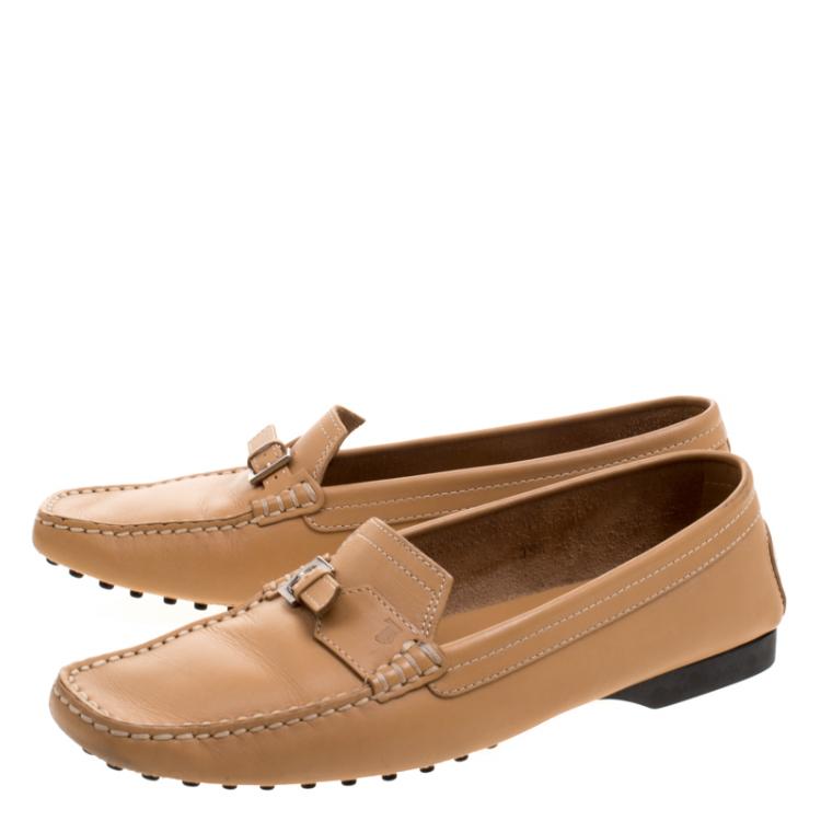 Pre Owned Tod's Beige Leather Buckle Loafers Size 39.5