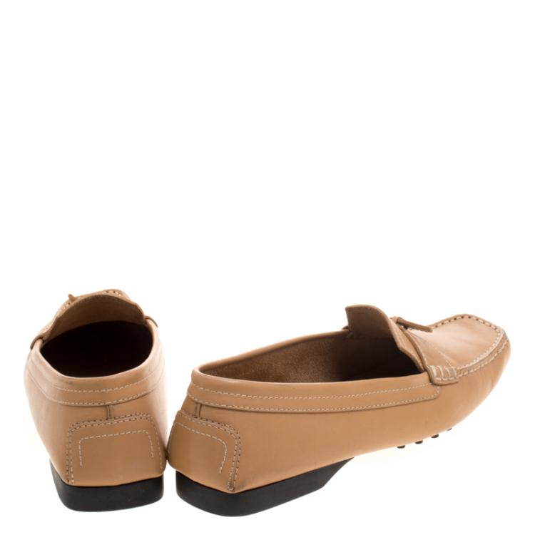 Pre Owned Tod's Beige Leather Buckle Loafers Size 39.5