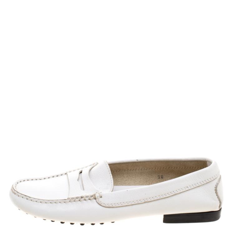 Pre Owned Tod's White Leather Penny Loafers Size 38