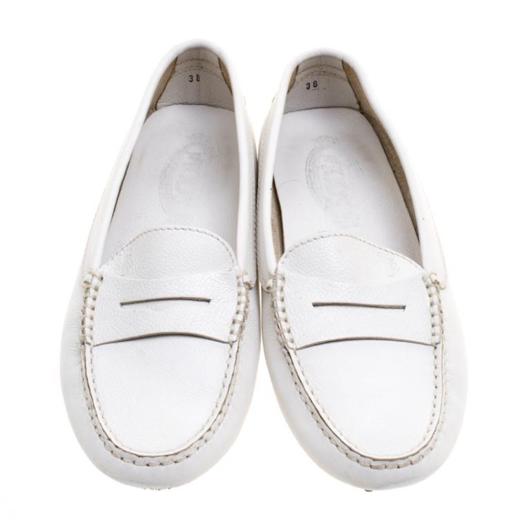 Pre Owned Tod's White Leather Penny Loafers Size 38