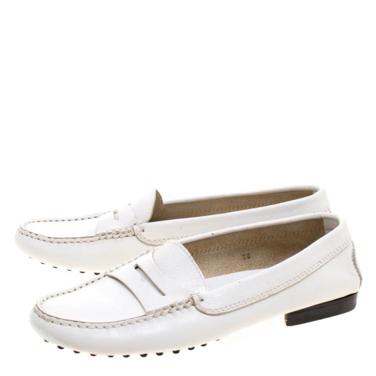 Pre Owned Tod's White Leather Penny Loafers Size 38