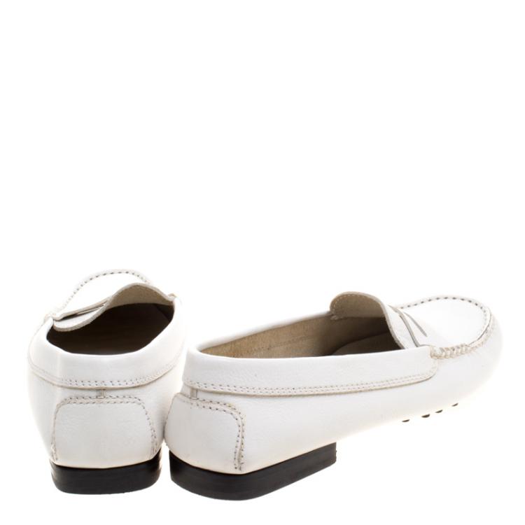 Pre Owned Tod's White Leather Penny Loafers Size 38