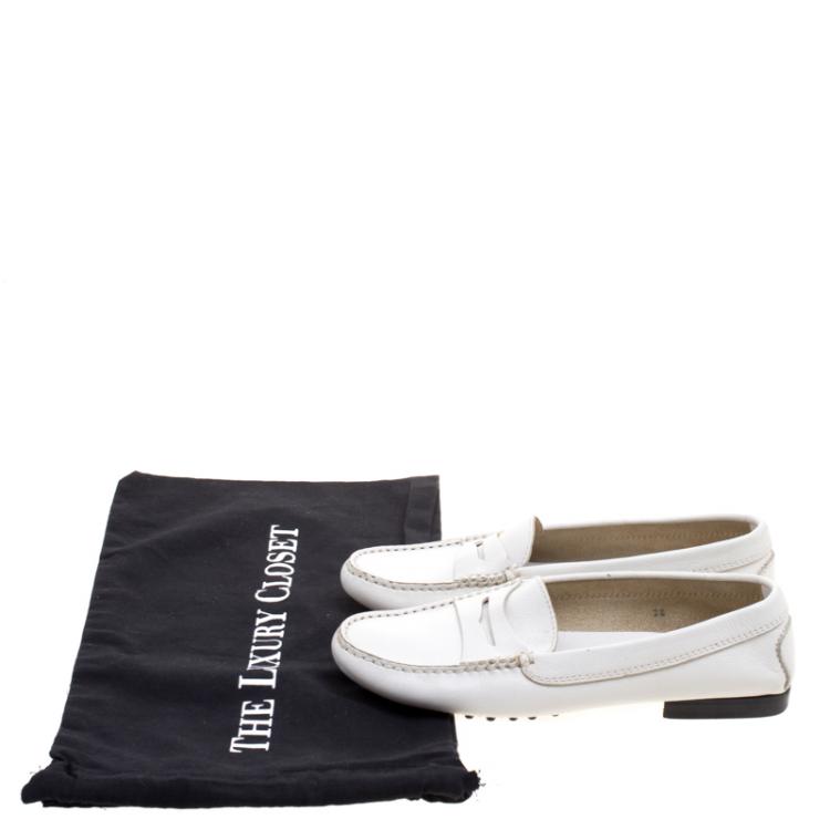 Pre Owned Tod's White Leather Penny Loafers Size 38