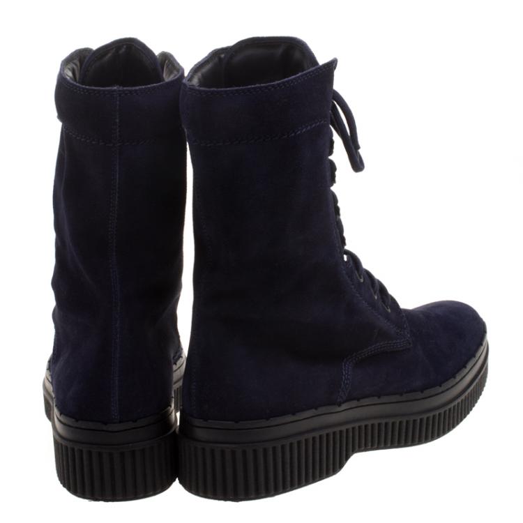 Pre Owned Tods Navy Blue Suede Lace Up Ankle Boots Size 41