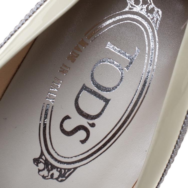Pre Owned Tod's Grey Patent Leather and Suede Penny Loafer Pumps Size 40