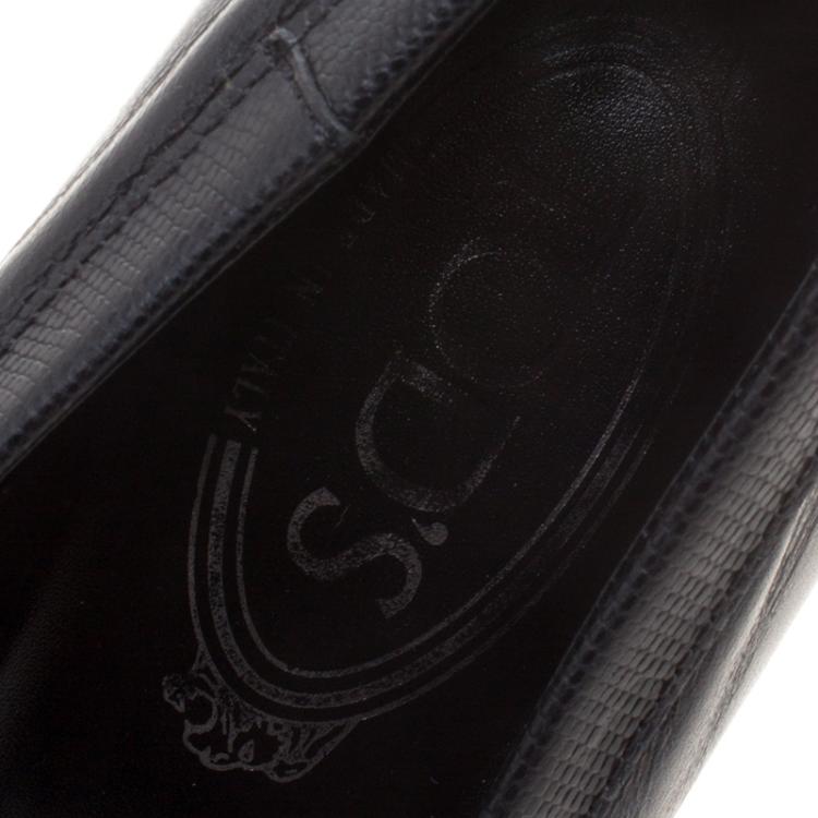 Pre Owned Tod's Black Leather Square Toe Fringe Loafer Pumps Size 37