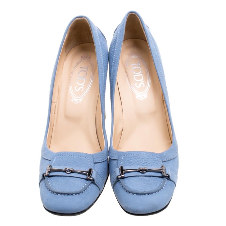 Pre Owned Tod's Powder Blue Leather Loafer Pumps Size 39.5