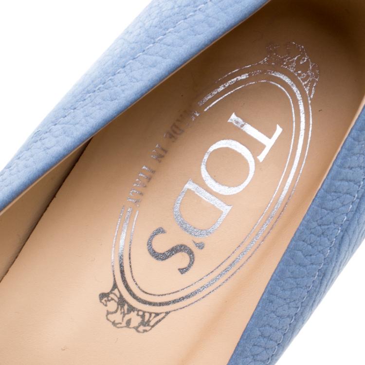 Pre Owned Tod's Powder Blue Leather Loafer Pumps Size 39.5