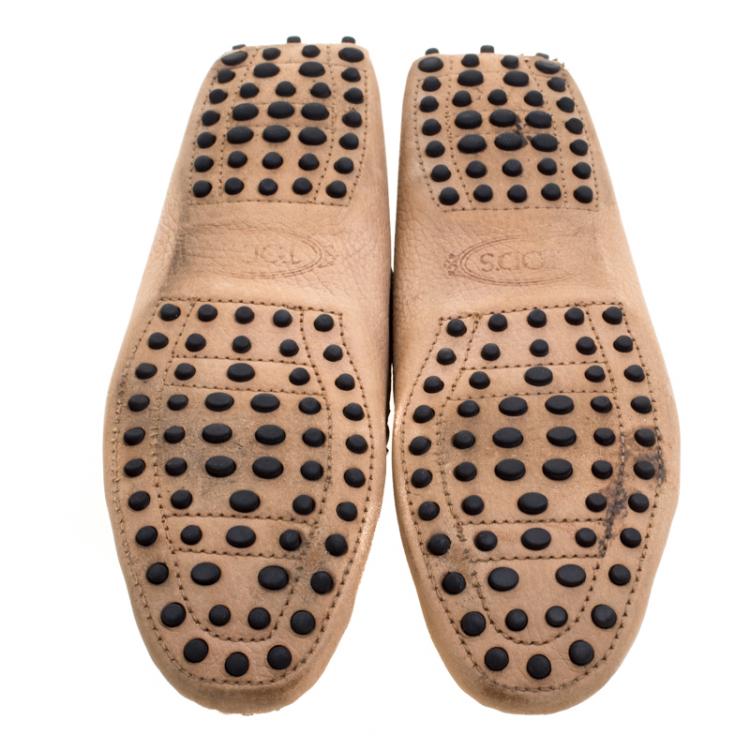 Pre Owned Tod's Beige Leather Bow Loafers Size 37