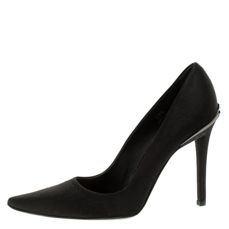 Pre Owned Tod's Black Satin Pointed Toe Pumps Size 39.5