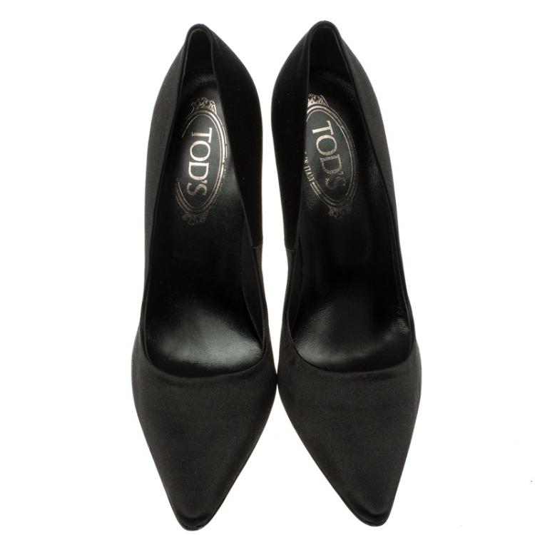 Pre Owned Tod's Black Satin Pointed Toe Pumps Size 39.5