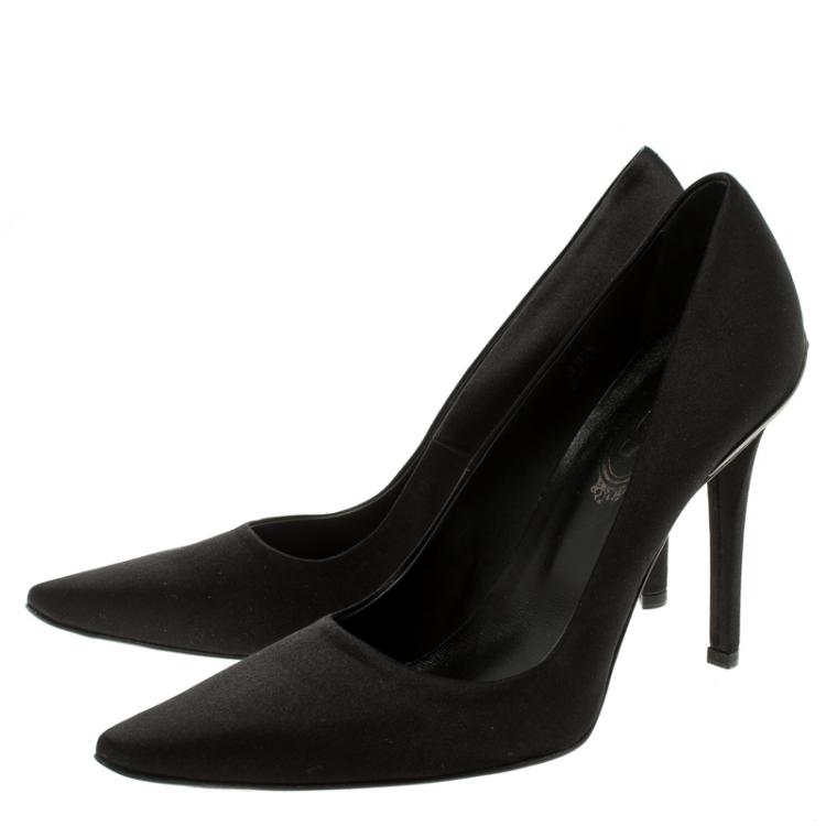 Pre Owned Tod's Black Satin Pointed Toe Pumps Size 39.5