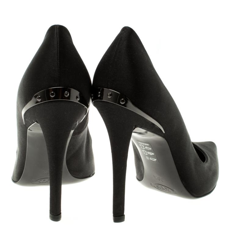 Pre Owned Tod's Black Satin Pointed Toe Pumps Size 39.5