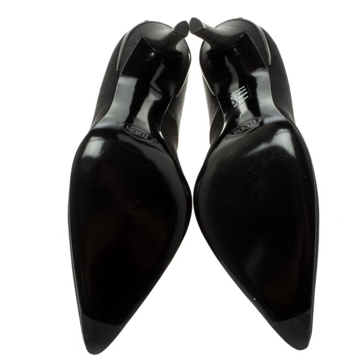 Pre Owned Tod's Black Satin Pointed Toe Pumps Size 39.5
