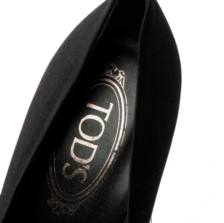 Pre Owned Tod's Black Satin Pointed Toe Pumps Size 39.5